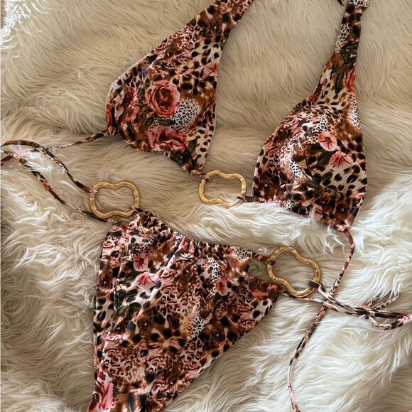Leopard Print Bikini with Gold Accents - Picture 1 of 2
